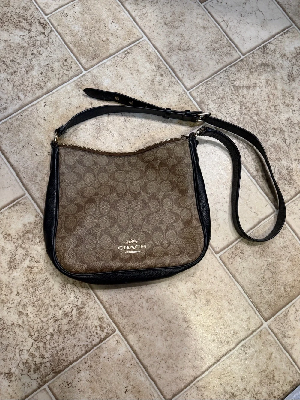 Coach Ellie Brown and Black Signature Canvas Crossbody Bag